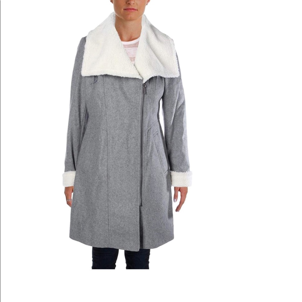 DKNY Wool Blend Shearling Coat